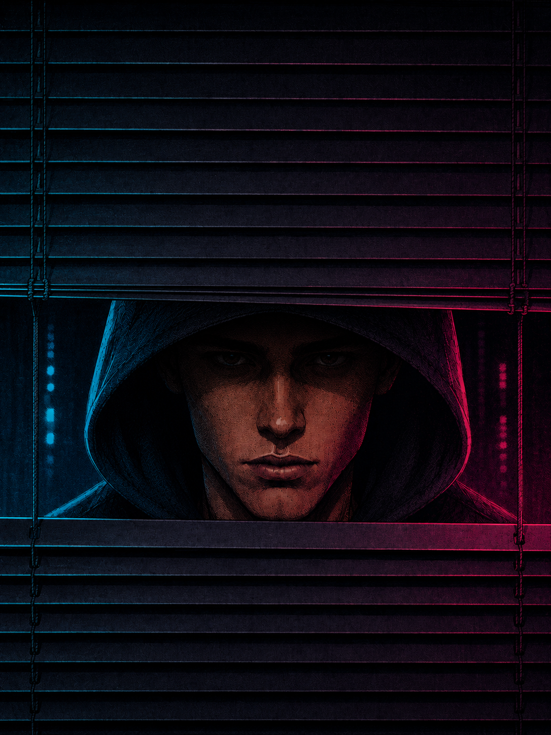 Marquis Cool portrait in cyan and magenta light